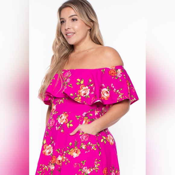 NEW NWOT CurvySense Rosabel Fuchsia Floral Dress Size 3XL - Picture 2 of 8